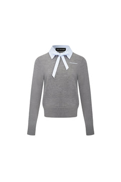 Grey Bow - tie Detail Knitted Sweater - ANN ANDELMAN