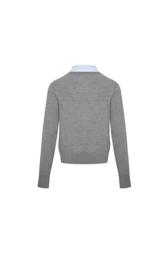 Grey Bow - tie Detail Knitted Sweater - ANN ANDELMAN