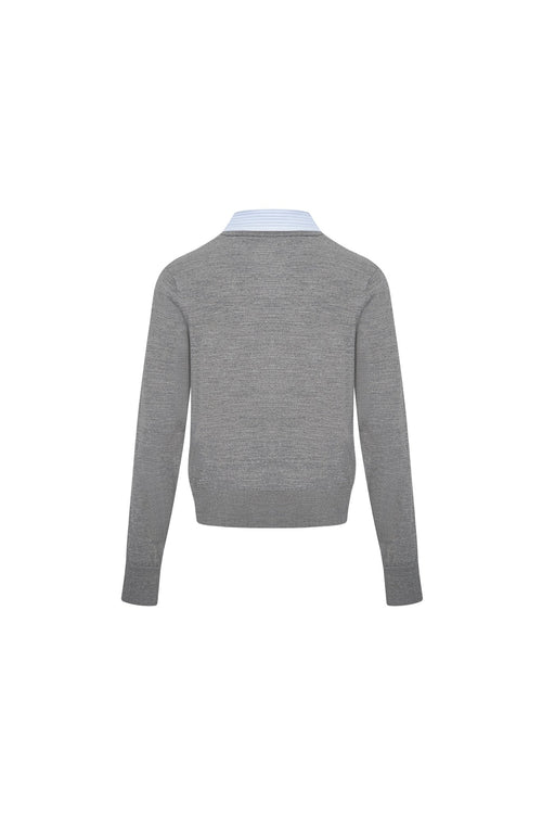 Grey Bow - tie Detail Knitted Sweater - ANN ANDELMAN