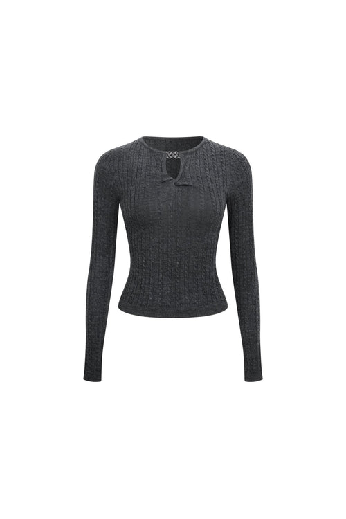 Grey Cable Knit Long-sleeved Sweater - ANN ANDELMAN