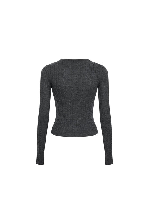 Grey Cable Knit Long-sleeved Sweater - ANN ANDELMAN