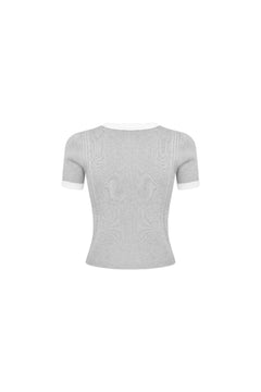 Grey Color-blocked Knit T-shirt - ANN ANDELMAN