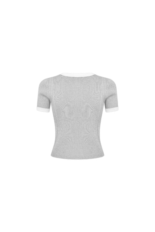 Grey Color-blocked Knit T-shirt - ANN ANDELMAN