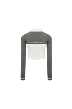 Grey Color - blocked Thin Knit Cardigan - ANN ANDELMAN