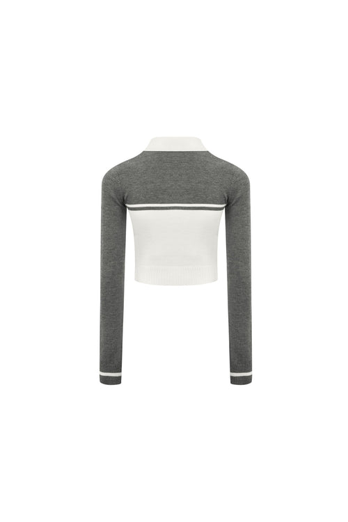 Grey Color - blocked Thin Knit Cardigan - ANN ANDELMAN