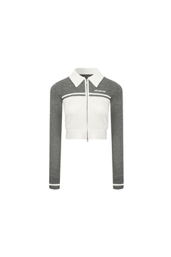 Grey Color - blocked Thin Knit Cardigan - ANN ANDELMAN