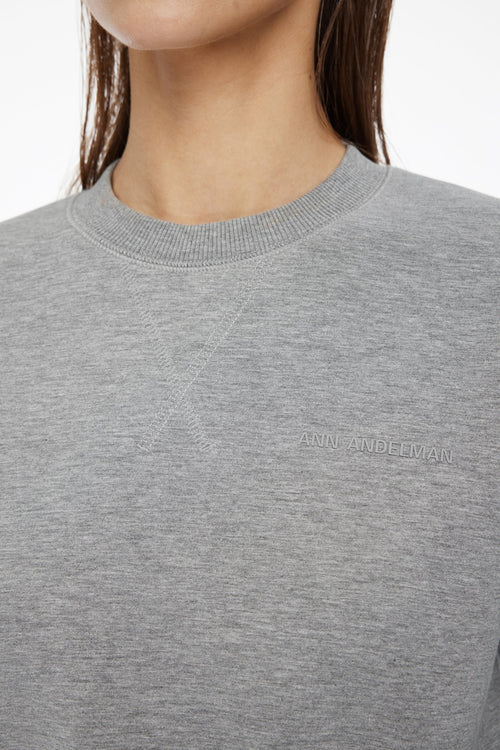 Grey Cropped Hoodie with a Round Neck - ANN ANDELMAN