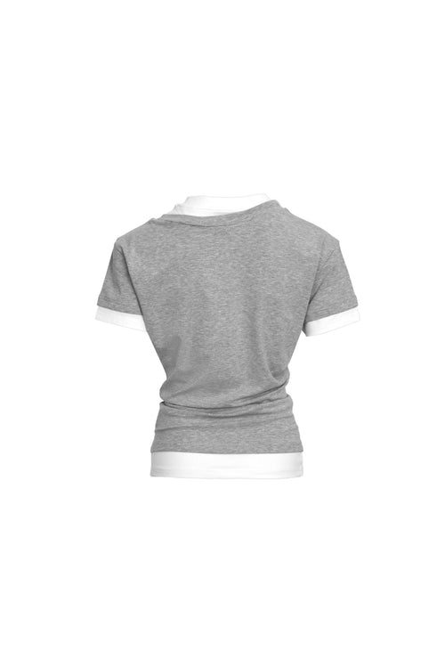 Grey Double - collar Slim - fit Short - sleeve Base Shirt - ANN ANDELMAN