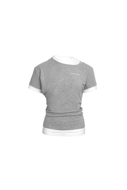 Grey Double - collar Slim - fit Short - sleeve Base Shirt - ANN ANDELMAN