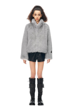 Grey Faux Fur Short Coat - ANN ANDELMAN