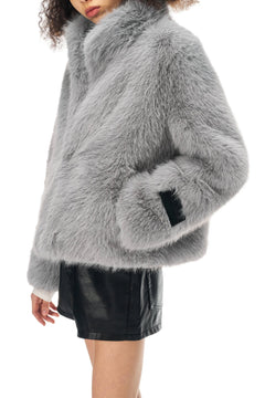 Grey Faux Fur Short Coat - ANN ANDELMAN