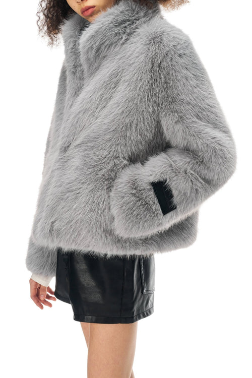 Grey Faux Fur Short Coat - ANN ANDELMAN