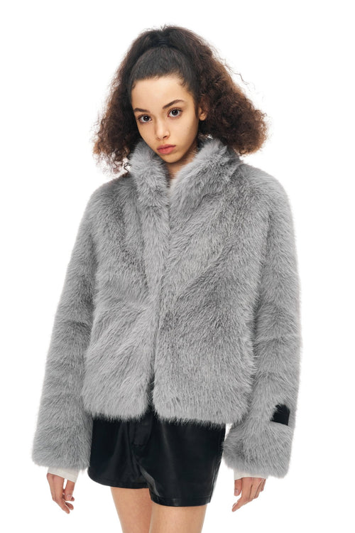Grey Faux Fur Short Coat - ANN ANDELMAN
