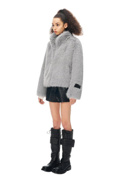Grey Faux Fur Short Coat - ANN ANDELMAN
