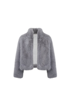 Grey Faux Fur Short Coat - ANN ANDELMAN