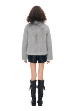 Grey Faux Fur Short Coat - ANN ANDELMAN