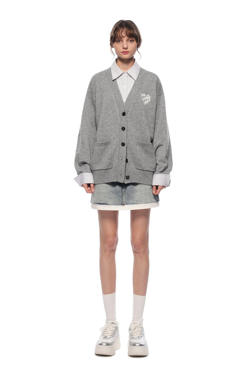 Grey Faux Two - piece Knit Top With Patchwork Shirt - ANN ANDELMAN