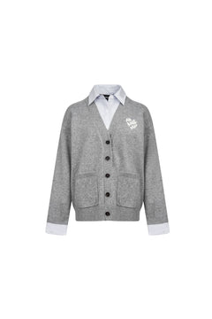 Grey Faux Two - piece Knit Top With Patchwork Shirt - ANN ANDELMAN