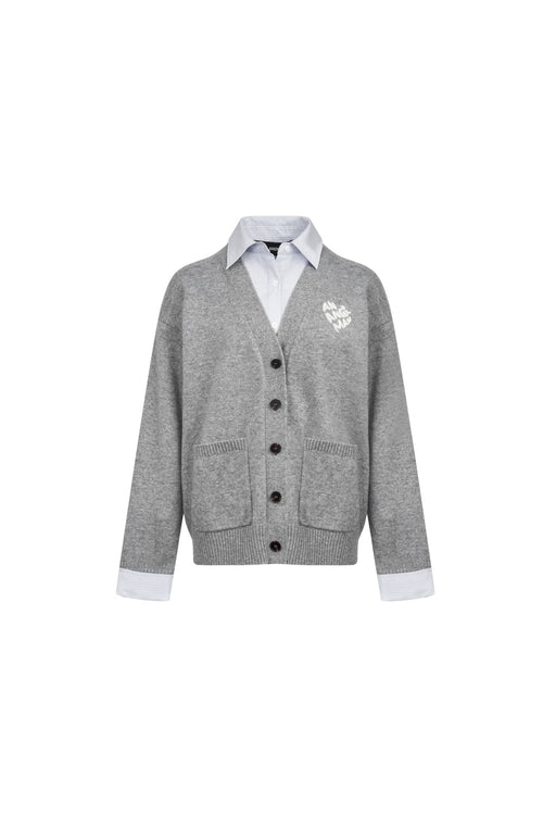 Grey Faux Two - piece Knit Top With Patchwork Shirt - ANN ANDELMAN