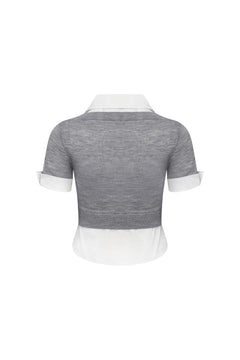 Grey Faux Two - piece Knit Vest Patchwork Shirt - ANN ANDELMAN