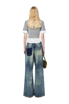 Grey Faux Two-piece Knit Vest Patchwork Shirt - ANN ANDELMAN
