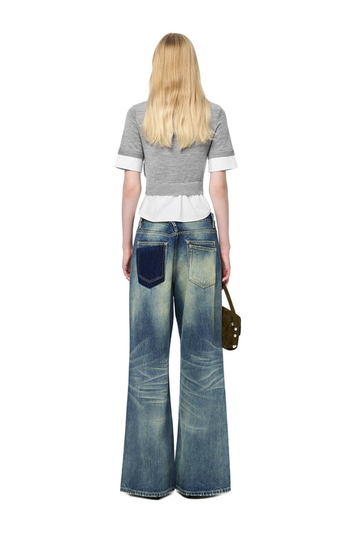Grey Faux Two-piece Knit Vest Patchwork Shirt - ANN ANDELMAN