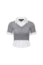 Grey Faux Two - piece Knit Vest Patchwork Shirt - ANN ANDELMAN