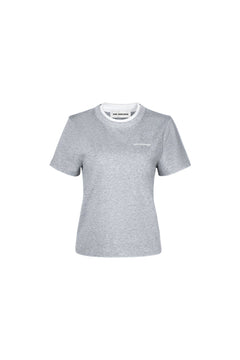 Grey Faux Two - piece Logo Short Sleeve T - shirt - ANN ANDELMAN