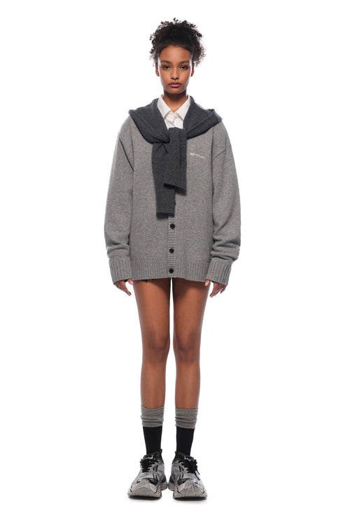 Grey Faux Two - piece Shawl Hooded Cardigan - ANN ANDELMAN