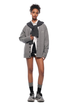 Grey Faux Two - piece Shawl Hooded Cardigan - ANN ANDELMAN