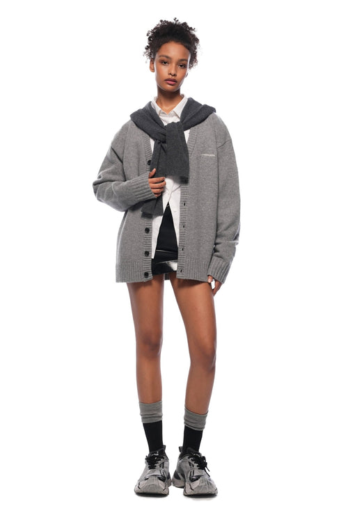 Grey Faux Two - piece Shawl Hooded Cardigan - ANN ANDELMAN