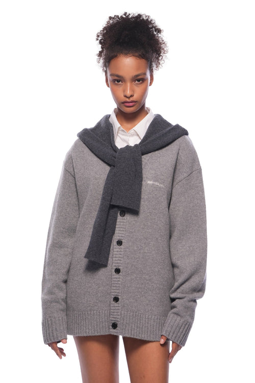 Grey Faux Two - piece Shawl Hooded Cardigan - ANN ANDELMAN