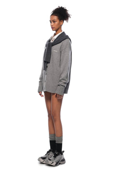 Grey Faux Two - piece Shawl Hooded Cardigan - ANN ANDELMAN