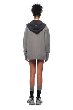 Grey Faux Two - piece Shawl Hooded Cardigan - ANN ANDELMAN