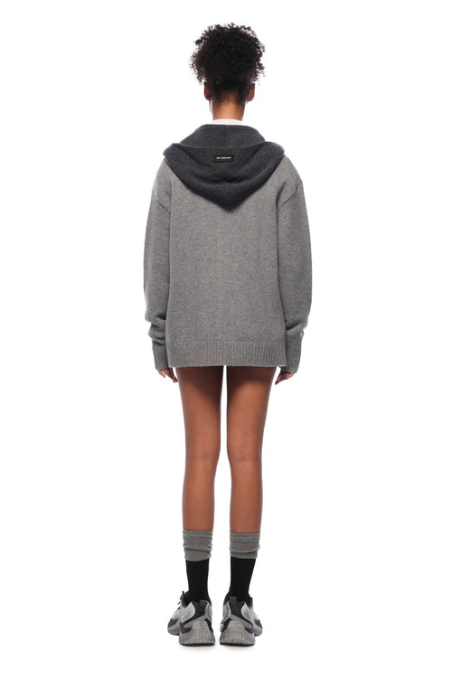 Grey Faux Two - piece Shawl Hooded Cardigan - ANN ANDELMAN