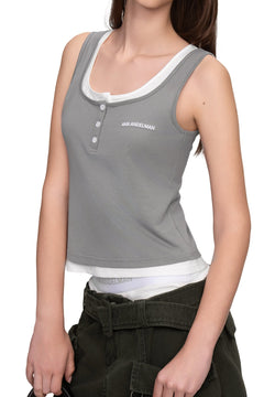 Grey Faux Two - Piece Square Neck Vest - ANN ANDELMAN