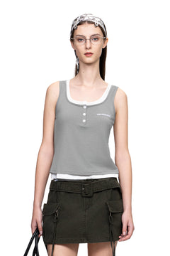 Grey Faux Two - Piece Square Neck Vest - ANN ANDELMAN