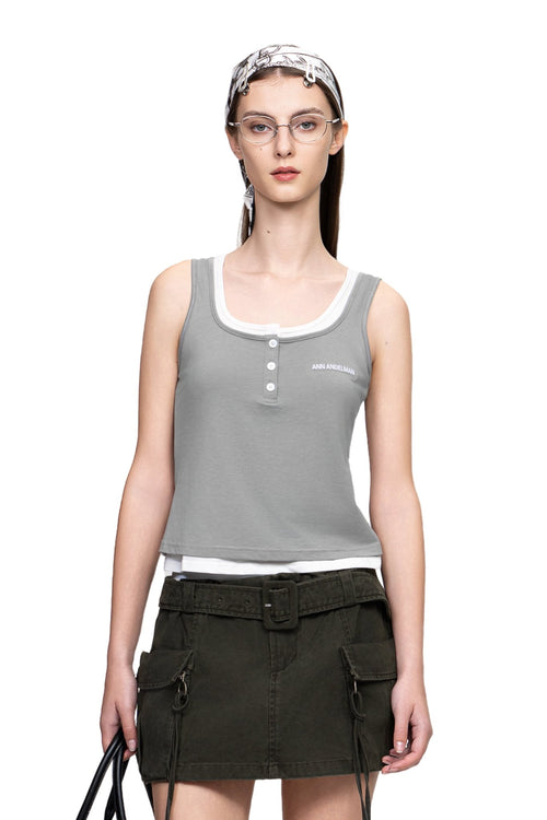 Grey Faux Two - Piece Square Neck Vest - ANN ANDELMAN