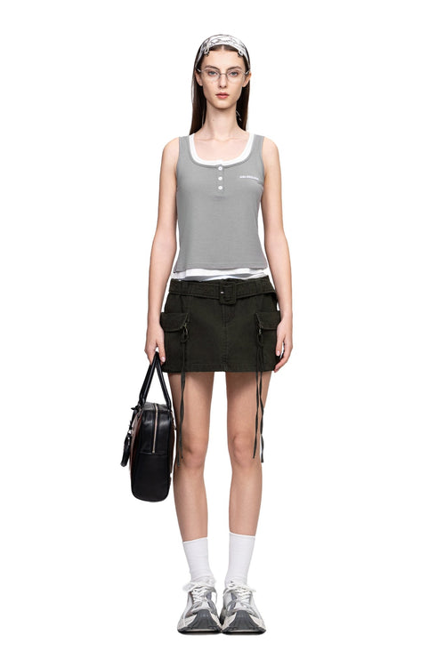 Grey Faux Two - Piece Square Neck Vest - ANN ANDELMAN