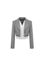 Grey Faux Two - piece Wool Patchwork Short Suit Jacket - ANN ANDELMAN