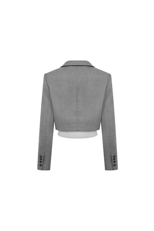 Grey Faux Two - piece Wool Patchwork Short Suit Jacket - ANN ANDELMAN