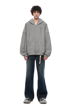 Grey Hooded Sweatshirt Jacket - ANN ANDELMAN
