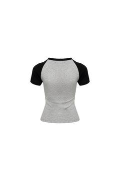 Grey LOGO Raglan Short Sleeves - ANN ANDELMAN