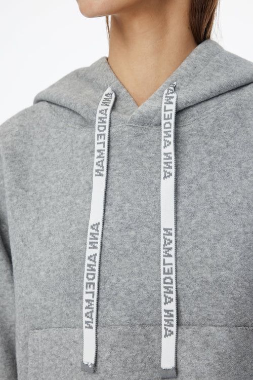 Grey Logo - tape Thickened Sport Hoodie - ANN ANDELMAN