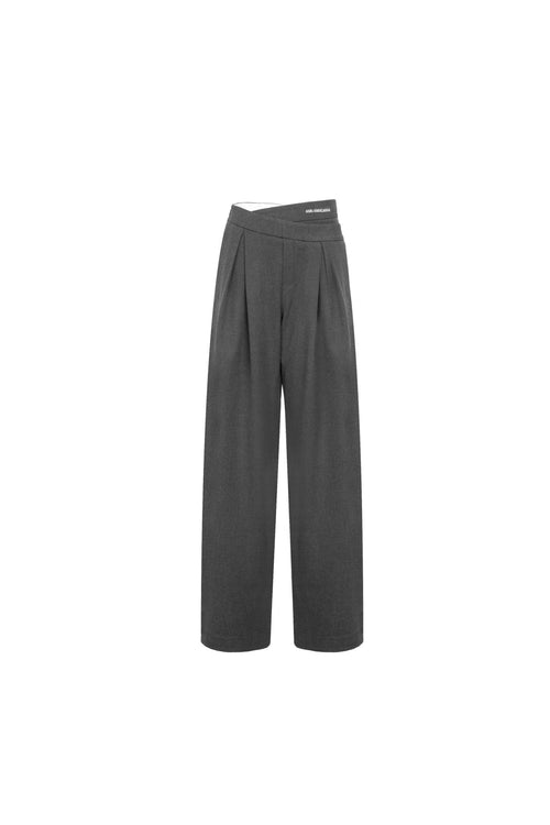 Grey Misaligned Straight - leg Tailored Suit Pants - ANN ANDELMAN