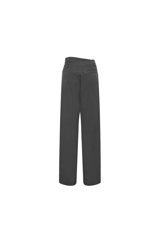 Grey Misaligned Straight - leg Tailored Suit Pants - ANN ANDELMAN