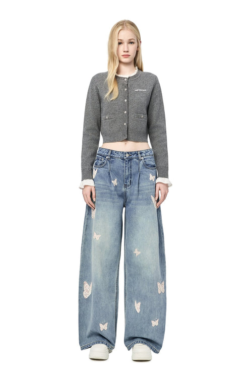 Grey Patchwork Ruffled Knitted Cardigan - ANN ANDELMAN