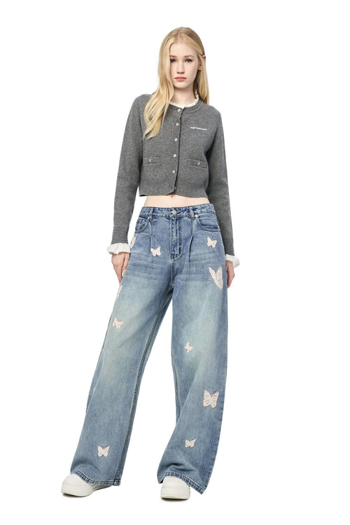 Grey Patchwork Ruffled Knitted Cardigan - ANN ANDELMAN