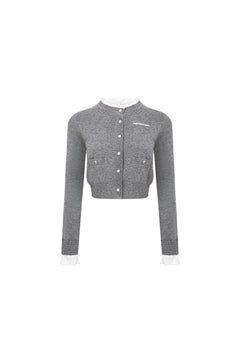 Grey Patchwork Ruffled Knitted Cardigan - ANN ANDELMAN