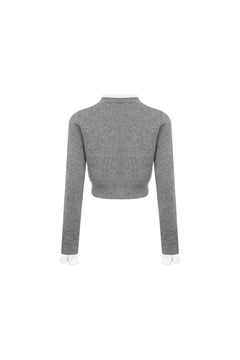 Grey Patchwork Ruffled Knitted Cardigan - ANN ANDELMAN